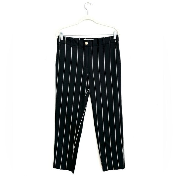 DEREK LAM 10 CROSBY Cropped Striped Straight Leg Trouser In Black White - Picture 5 of 8